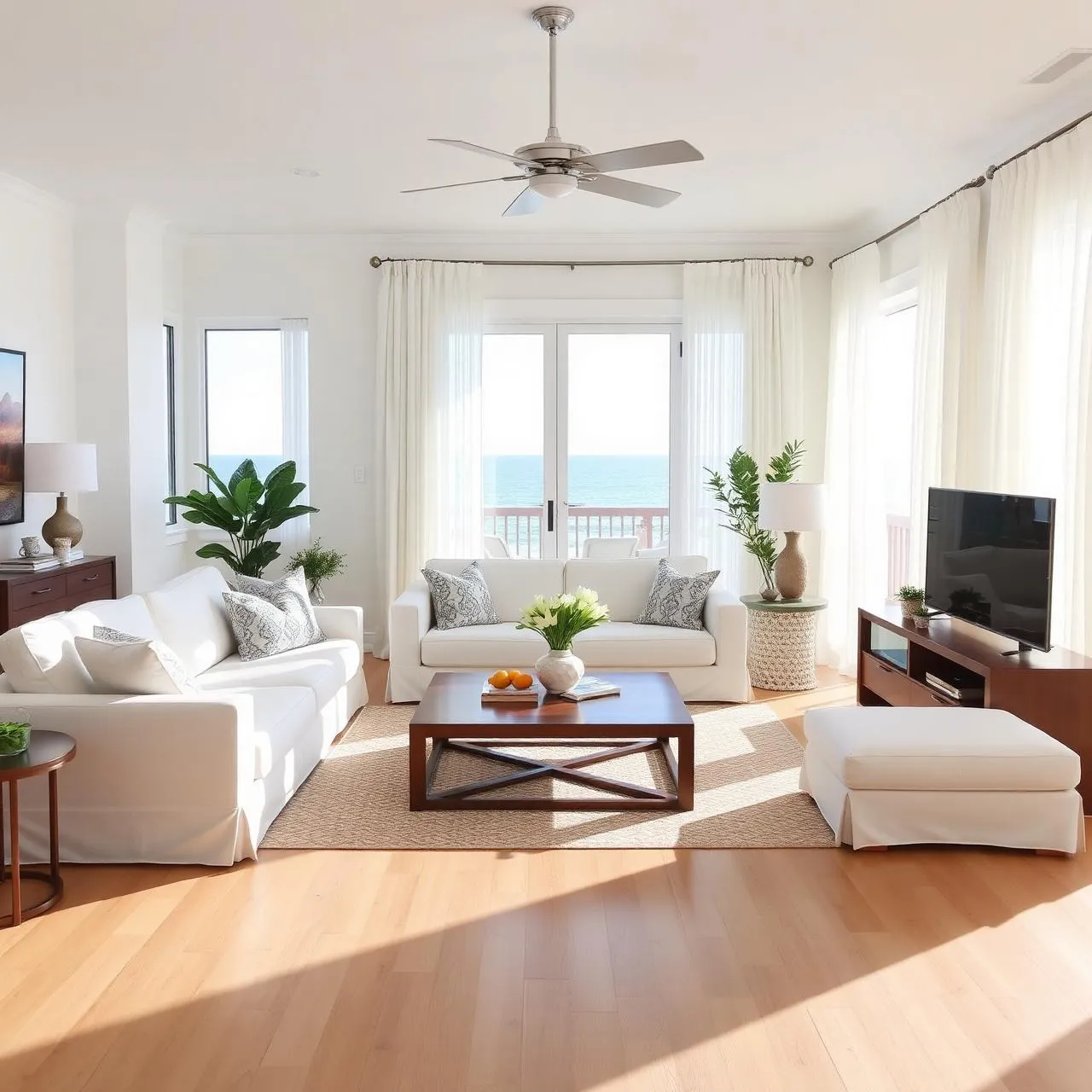Bright sunlit coastal Palm Coast living room professionally cleaned by Spectrum Sparkle Co.